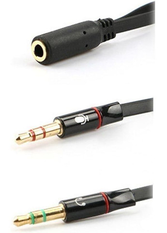 Позолочений плоский кабель для навушників з виходом 3,5 мм на 2 штекери No Brand (354829054)