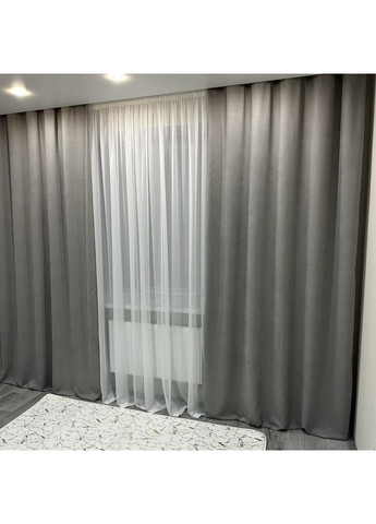 Комплект штор світло сірого кольору мікровелюр "Luxury Touch" (2 шт. по 1.5x2.7 м)- готові на тасьмі. Розкіш та затишок! No Brand (366561113)