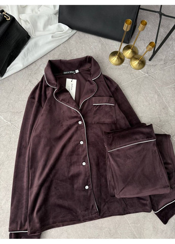 Темно-коричневая всесезон женская велюровая пижама рубашка + брюки Asi.Store.ua