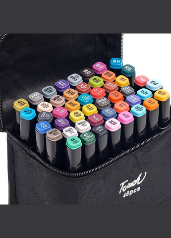 Большой набор скетч маркеров 48 цветов Touch в черном чехле и Блокнот А5 для рисования в подарок! Raven (316685390)