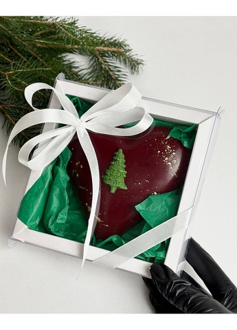 Червоне шоколадне серце з новорічним декором та дубайською начинкою 160г No Brand (369386734)