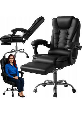Офісне комп'ютерне крісло Primaveo з підніжкою | Еко-шкіра, Чорне No Brand (368468364)