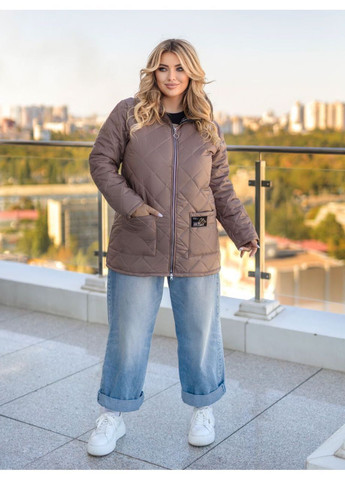 Светло-коричневая демисезонная куртка стеганная плащевка лаке, синтепон 150, с капюшоном и карманами, на молнии Україна