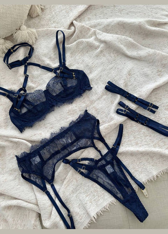 Синий демисезонный комплект нижнего белья женский No Brand