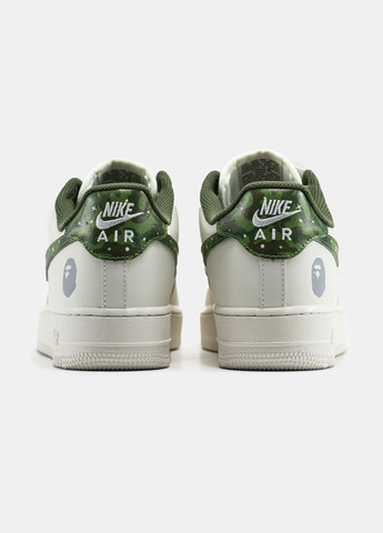 Білі Осінні кросівки чоловічі nike air force air force 1 x bape white green | найк аір форс 1 білі зелені No Brand