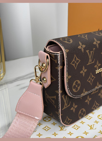 Сумка крос-боді коричневий із рожевим ременем через плече No Brand (322464381)