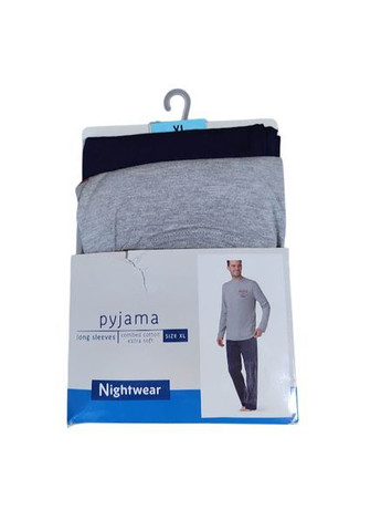 Чоловіча піжама з довгим рукавом nightwear, розмір xl, сірий, темно-синій No Brand (363819632)
