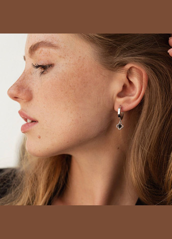 Серебряные серьги - кольца Клевер (черные фианиты) OR124010ч Oniks (264024527)