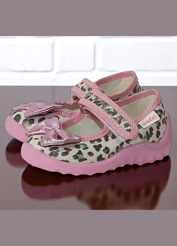 Кремовые ортопедические тапочки на липучке для девочки сменка в садик валди Waldi с бантом