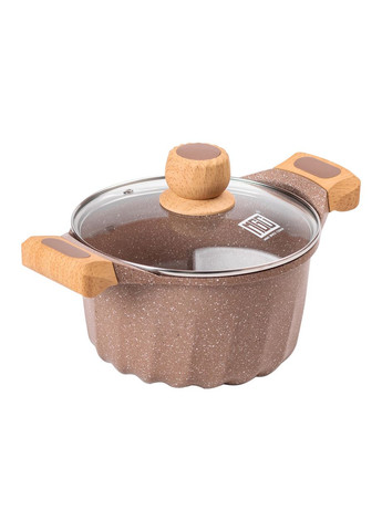 Алюминиевая кастрюля объемом 3 литра с крышкой Ø 20 см, мраморное антипригарное покрытие Кофейный MGC (360456916)