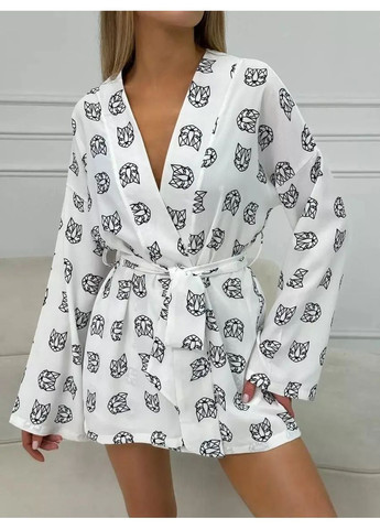 Белая всесезон женский домашний костюм пижамный 2в1: шортики+рубашка, элегантная одежда для сна и дома No Brand костюм піжамний 2в1