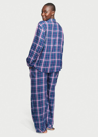 Синяя всесезон женская пижама flannel long pajama set фланелевая в клетку синий рубашка + брюки Victoria's Secret