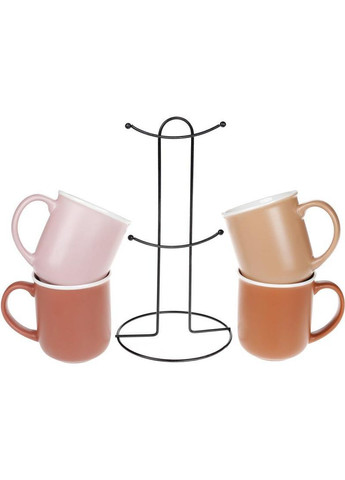 Набор 4 фарфоровые кружки "Терракота" 380мл на подставке Bona (330139226)