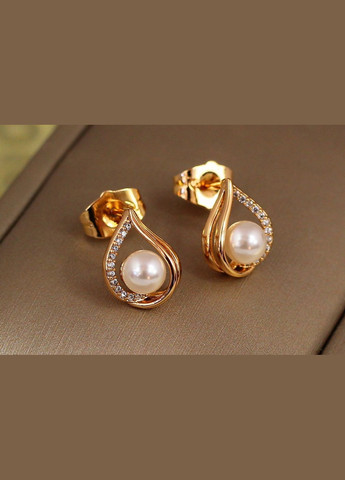 Сережки гвоздики росинка з перлинками 1,2 см золотисті Xuping Jewelry (316433801)