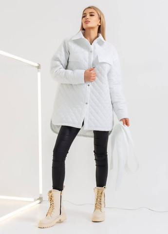 Белая демисезонная стильная стеганная куртка-рубашка No Brand