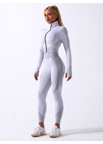 Спортивный костюм для фитнеса женский, бесшовный, комплект тройка - лосины, топ, рашгард, Euphoria, (светло-серый) FITCRUSH (338379735)