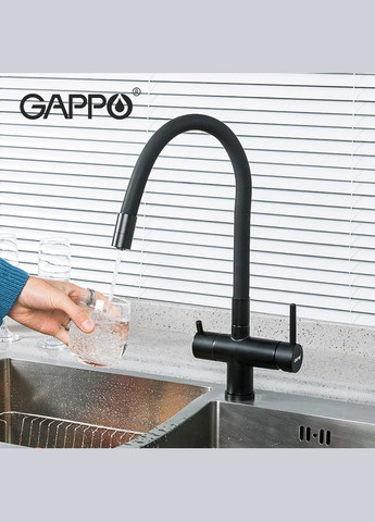 Смеситель для кухни на две воды G439836 с гибким изливом, черный GAPPO (275335559)