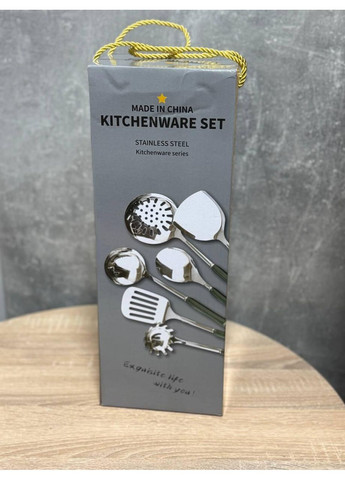 Набор кухонных принадлежностей 6 предметов на подставке столовые приборы из нержавеющей стали Золото с белым No Brand (370944318)