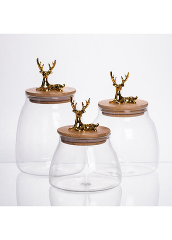 Набор банок для хранения 3 штуки с бамбуковыми крышками 0.5/08/1 л 64486-55 Yiwu (368718025)