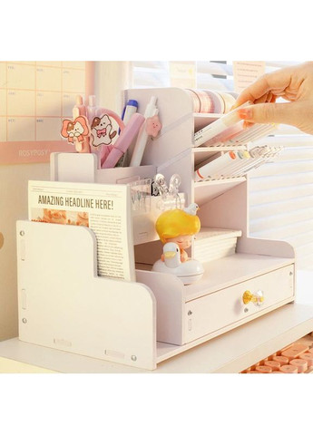 Настільний органайзер для канцелярії з тумбочкою білий самозбірний пенал для офісу та будинку ProDobro (365443085)