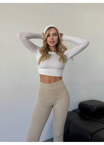 Бежевые зимние женские лосины в рубчик на флисе Fashion