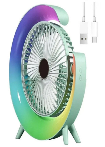 Настольный аккумуляторный вентилятор с RGB подсветкой Fan F13, Colorful Desktop Fan Зеленый VTech (330258412)