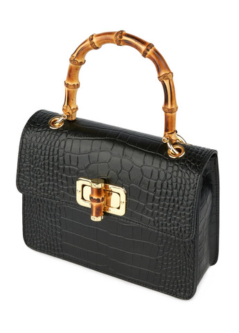 Трендова кроко-сумочка з бамбуковими ручками жіноча натуральна шкіра чорна Fior Di Loto (371884242)