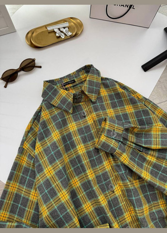 Желтая повседневный, вечерний, классическая, кэжуал рубашка в клетку No Brand с длинным рукавом