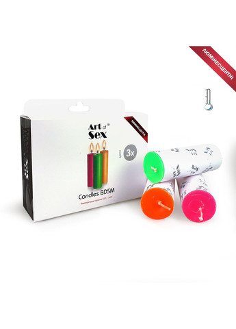 Набор восковых свечей size S 10 см (3 шт), низкотемпературные, люминисцентные Art of Sex (335387708)