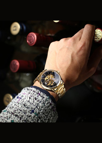 Мужские механические часы наручные Forsining Skeleton S838-2, Винер скелетон Золото с черным Winner (362475479)