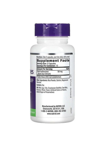 Натуральная добавка Soy Isoflavones Menopause Relief 50 mg, 60 капсул Natrol (294927604)