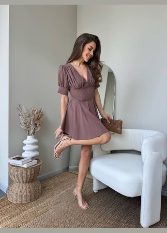 Женский комбинезон-платье Україна однотонный коричневый вечерний софт