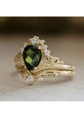 Парные обручальные кольца набор золотистые с зеленым цирконом AurumLux318 Liresmina Jewelry (359378146)