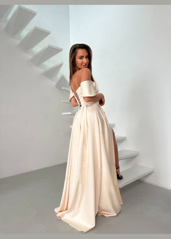 Бежевое праздничный, коктейльное, вечернее вечернее корсетное платье с юбкой-солнце, с открытыми плечами, с пышной юбкой, с корсетом Україна