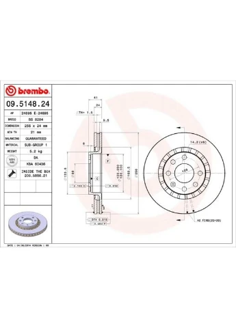Тормозной диск 09.5148.24 Brembo (390276854)