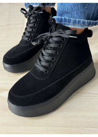 Черевики жіночі 280-6 зимові на хутрі на темній підошві замшеві чорні Hengji (360600025)