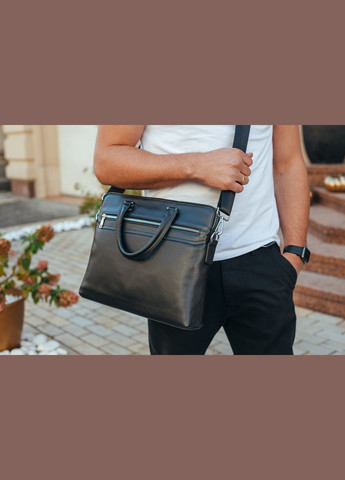 Мужская черная сумка-портфель из натуральной кожи с двумя основными отделениями Tiding Bag (298569522)