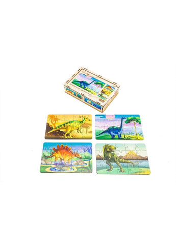 Дерев’яний дитячий пазл 4в1 "Динозаври" Puz-74598, 80 елементів No Brand (330602099)