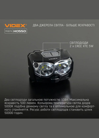 Налобный фонарь VLF-H055D 500Lm 5000K Videx (335835596)