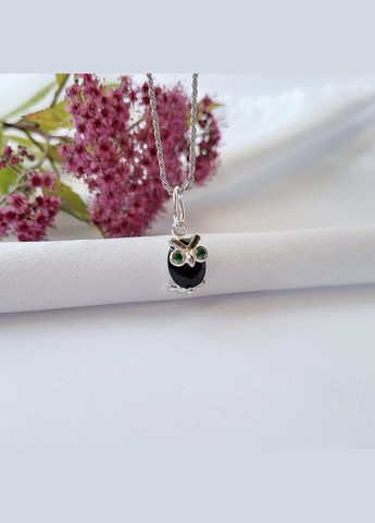 Срібна підвіска Сова із зеленими очима срібло 925 проби 38019 2.10г No Brand (306743007)