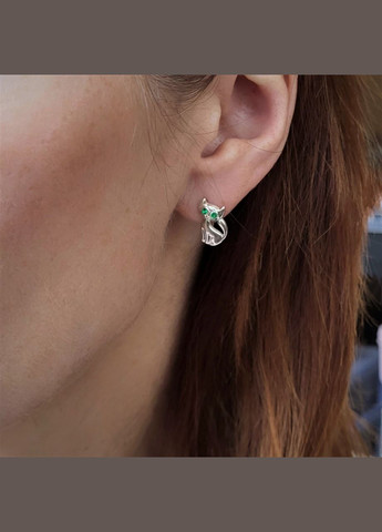 Серебряные сережки серьги Кот с Зелеными глазами серебро 925 пробы Родированное арт. 5802р 2.60г No Brand (327878546)