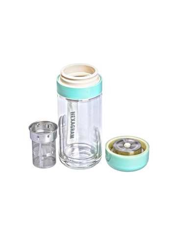 Термос скляний Hexagram 240 мл з подвійними стінками та заварником бірюзовий Yiwu (332769686)