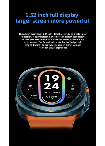 Розумний смарт годинник G.L Wear GT7 Ultra 2025 з AMOLED екраном 1.52" Bluetooth 5.3 Дзвінки і моніторинг здоров'я Orange Sprite No Brand (369163438)