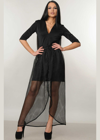 Черное повседневный вечернее платье с глубоким декольте и съемной юбкой-накидкой (вл 22.1-06/18) RiMari