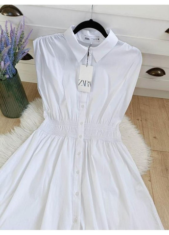 Белое мини-платье-рубашка с эластичным поясом Zara