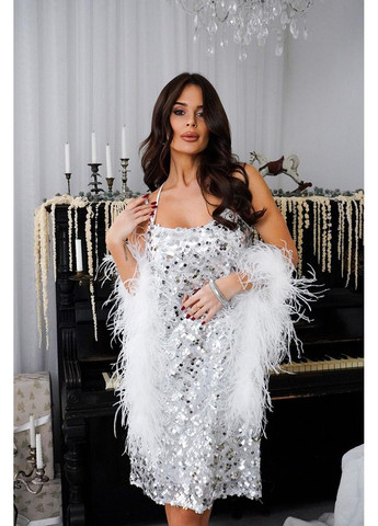 Серебряное коктейльное платье праздничное блестящее 24109 серебряное Tanita-Romario