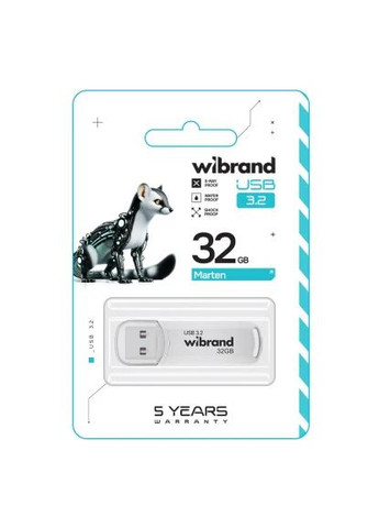 USB флеш накопитель 32GB Marten White USB 3.2 Gen 1 (USB 3.0) (WI3.2/MA32P10W) Wibrand 32GB Marten White USB 3.2 Gen 1 (USB 3.0) (366648428)