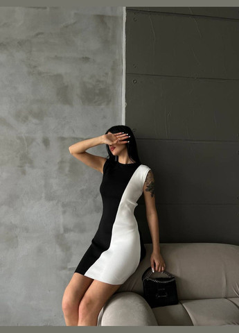 Чорно-білий ділова, повсякденний, кежуал, вечірня жіноча стильна чорно-біла сукня без рукавів якісна No Brand з геометричним візерунком