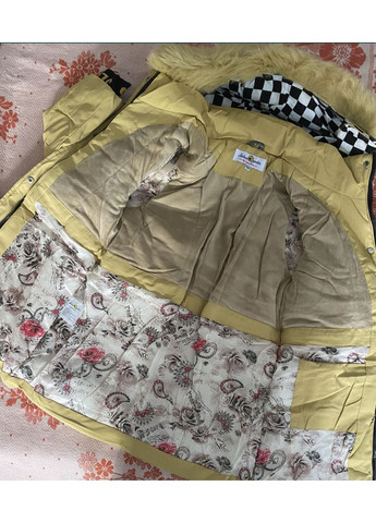 Жовта зимня зимове підліткове пальто з капюшоном на дівчинку 128-152 холофайбер No Brand