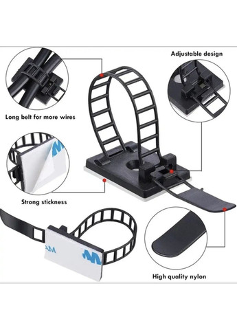 Хомут органайзер Фіксатор кабелю тримач для проволоки стяжка самоклеюча 3М стяжка 5 шт XL Чорний OlaN (358934967)